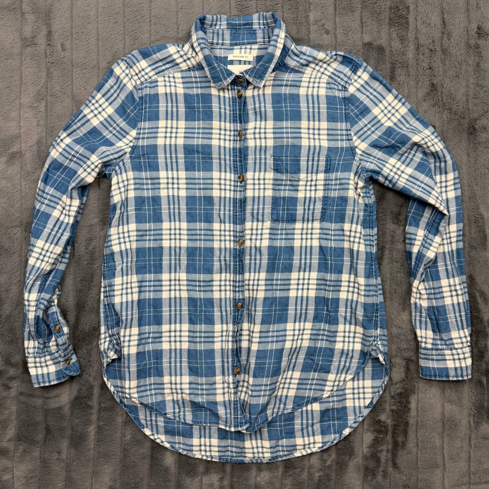 American Eagle Outfitters Blue White Plaid Boyfriend Fit Cotton Shirt Medium
